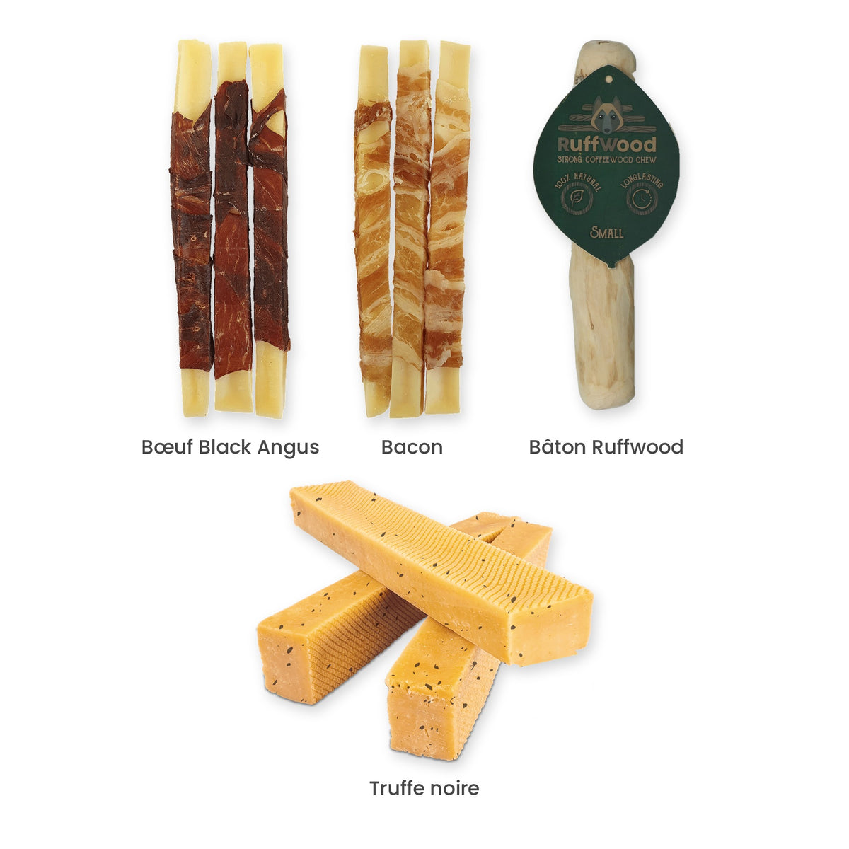 Pack Gourmand Petits Chiens : 9 Barres de Fromage SwissCowers + Bâton Ruffwood