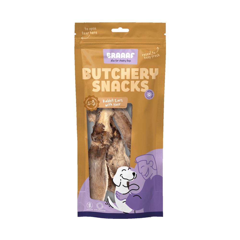 Oreilles de Lapin Séchées avec Poils (80 g) – Braaaf Butchery