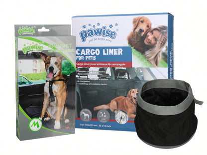 Pack Voyage & Sécurité Voiture pour Chien – Housse Imperméable + Harnais de Sécurité + Gamelle Pliable Offerte