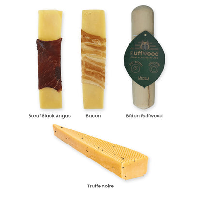 Pack Gourmand Moyens et Grands Chiens : 3 Barres de Fromage SwissCowers + Bâton Ruffwood